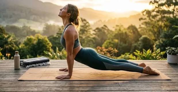 Yoga practitioner in crow pose arm balance